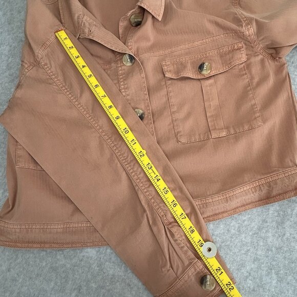 SO Jacket L Rust Orange Pinstripe Lightweight Button Front Collared Long Sleeve - Picture 5 of 12